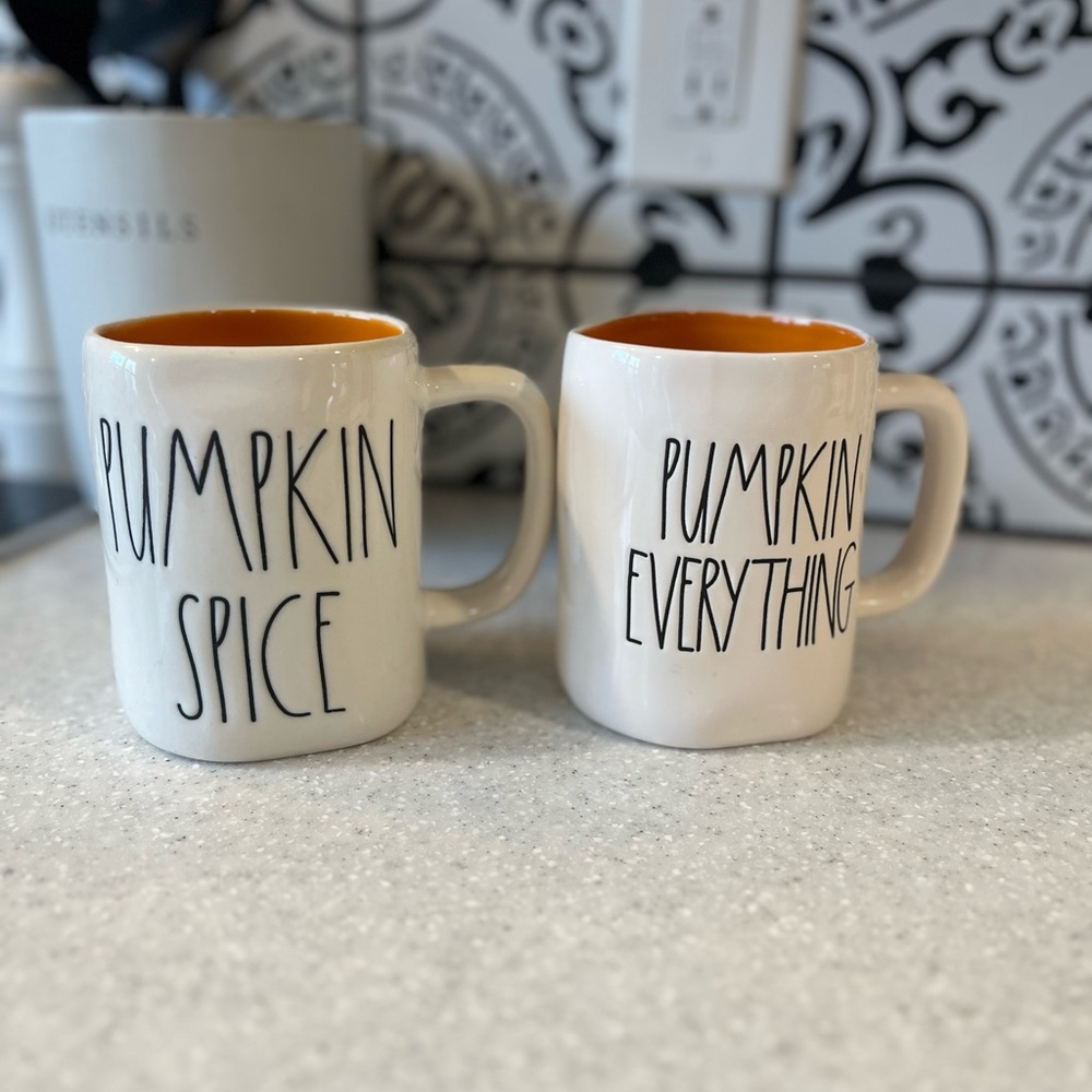 Rae Dunn Pumpkin Spice and Everything Mugs - White and Orange